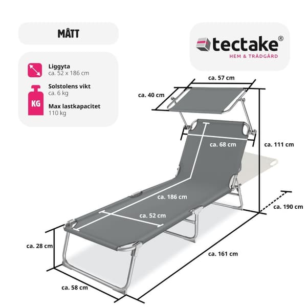 Solsäng med soltak - grå