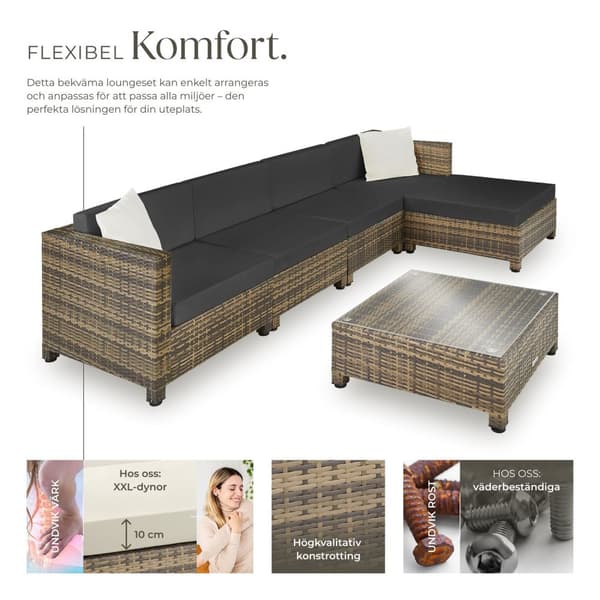 Konstrotting loungeset med aluminiumram, 2 färger och 10 cm stoppning - natur