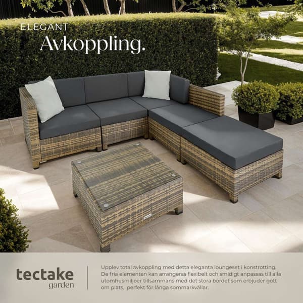 Konstrotting loungeset med aluminiumram, 2 färger och 10 cm stoppning - natur