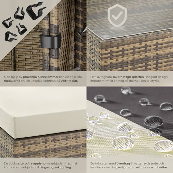 Konstrotting loungeset med aluminiumram, 2 färger och 10 cm stoppning - natur