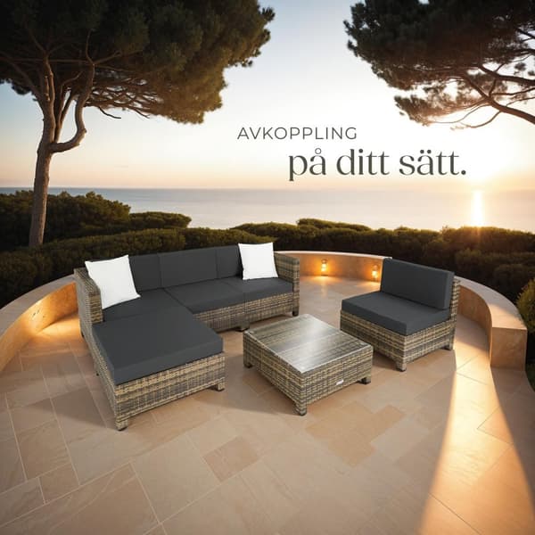 Konstrotting loungeset med aluminiumram, 2 färger och 10 cm stoppning - natur