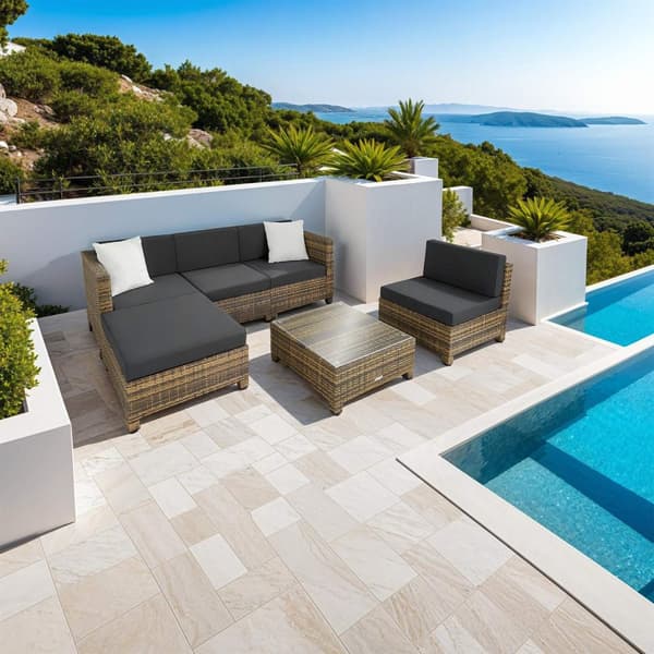Konstrotting loungeset med aluminiumram, 2 färger och 10 cm stoppning - natur
