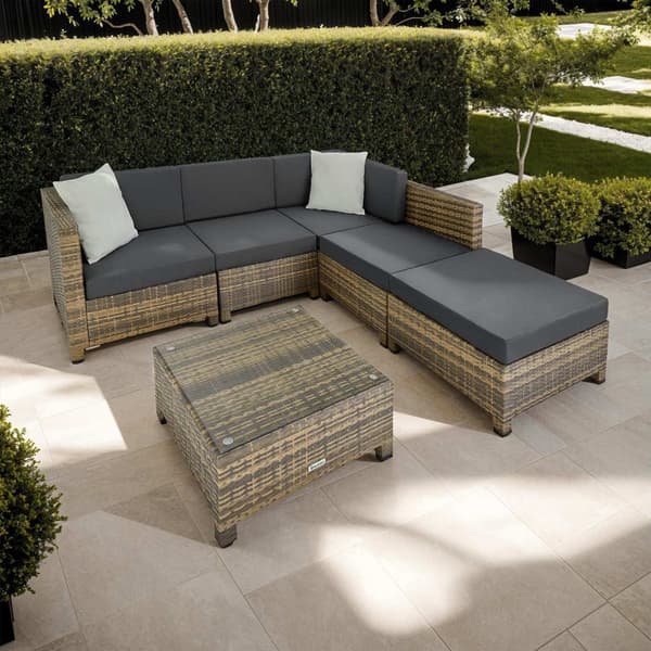 Polyrattan loungesæt med aluminiumstel - natur
