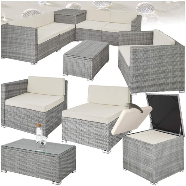Polyrattan Loungesæt Pisa - lysegrå