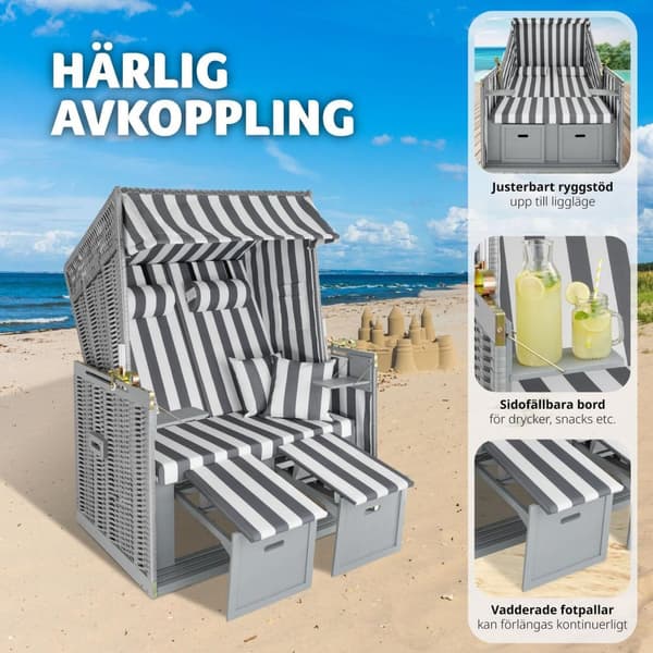 Strandkorg med dyna, inklusive skyddsöverdrag - grå/vit
