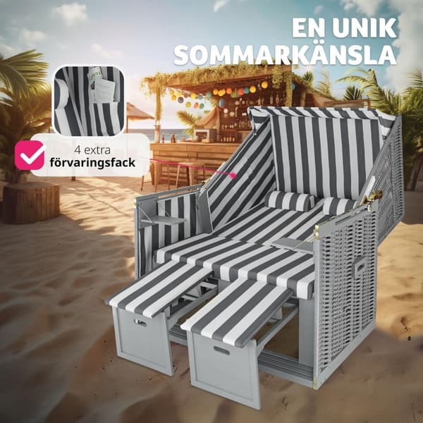 Strandkorg med dyna, inklusive skyddsöverdrag - grå/vit
