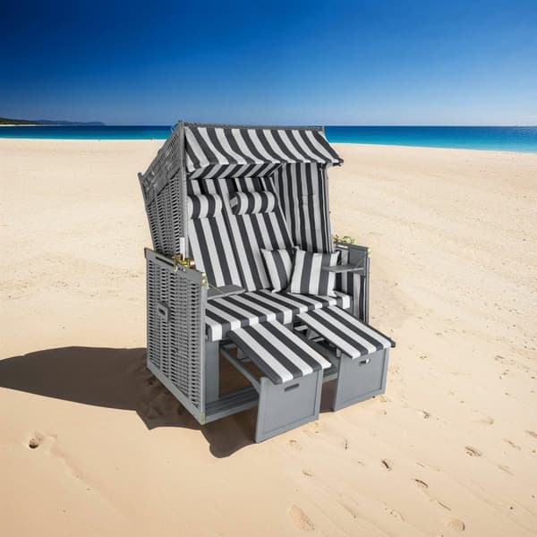 Strandkorg med dyna, inklusive skyddsöverdrag - grå/vit