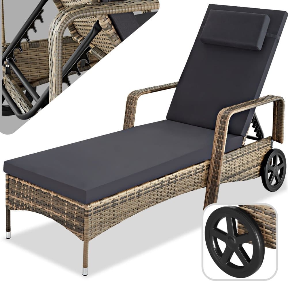 Polyrattan solseng med hynde og pude - natur