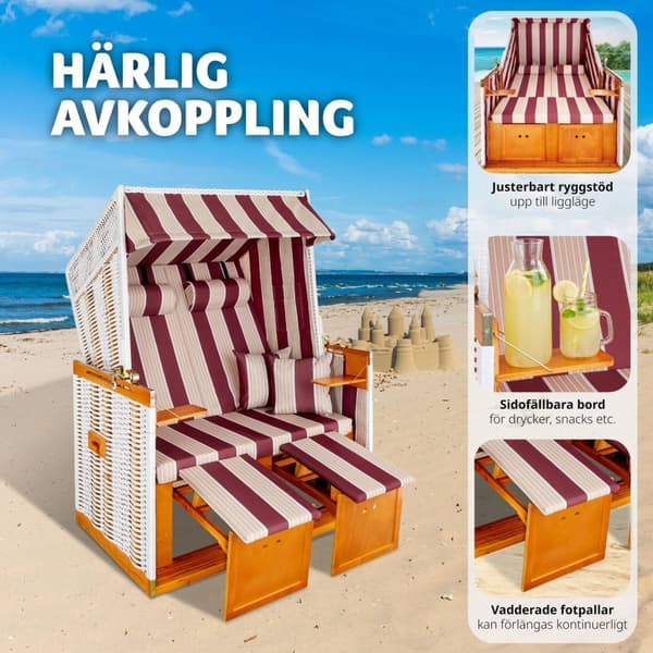 Strandkorg med dyna, inklusive skyddsöverdrag - röd/vit