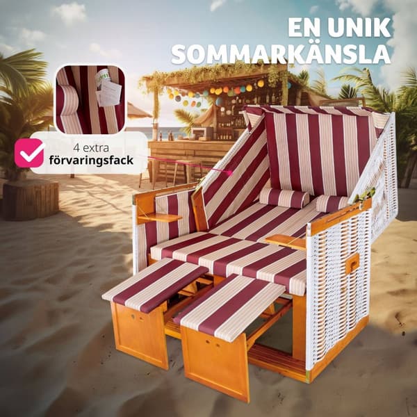 Strandkorg med dyna, inklusive skyddsöverdrag - röd/vit