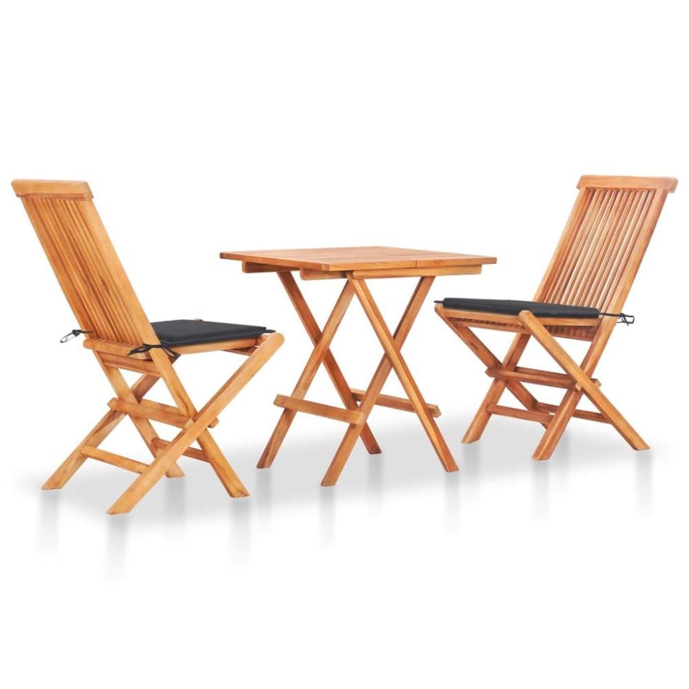 vidaXL Caféset 3 delar med antracit dynor massiv teak