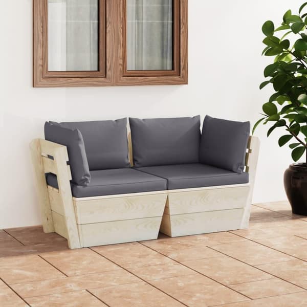 vidaXL Pallsoffa 2-sits med dynor granträ