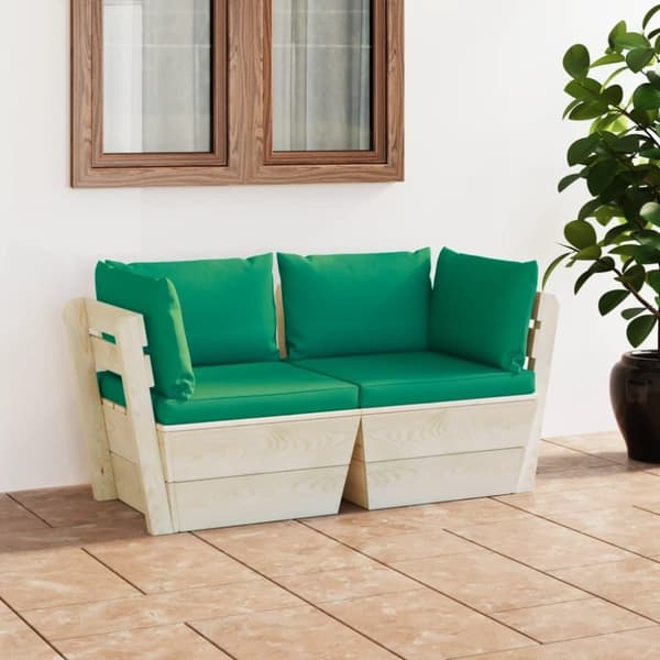 vidaXL Pallsoffa 2-sits med dynor granträ