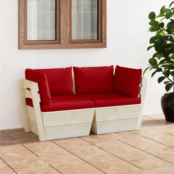 vidaXL Pallsoffa 2-sits med dynor granträ