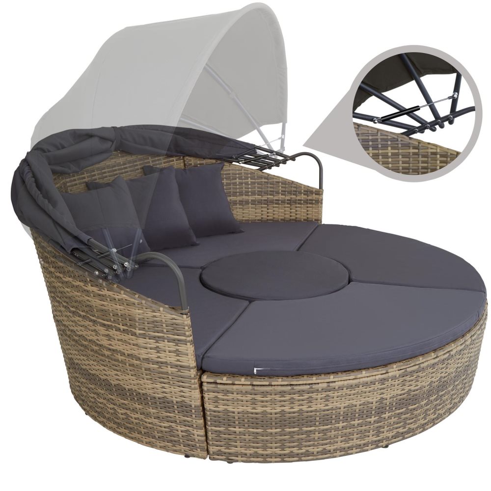 Rund daybed polyrattan med skygge natur CDON