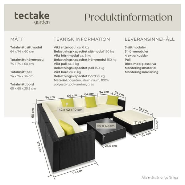 Loungeset/Loungegrupp Marbella i konstrotting - svart