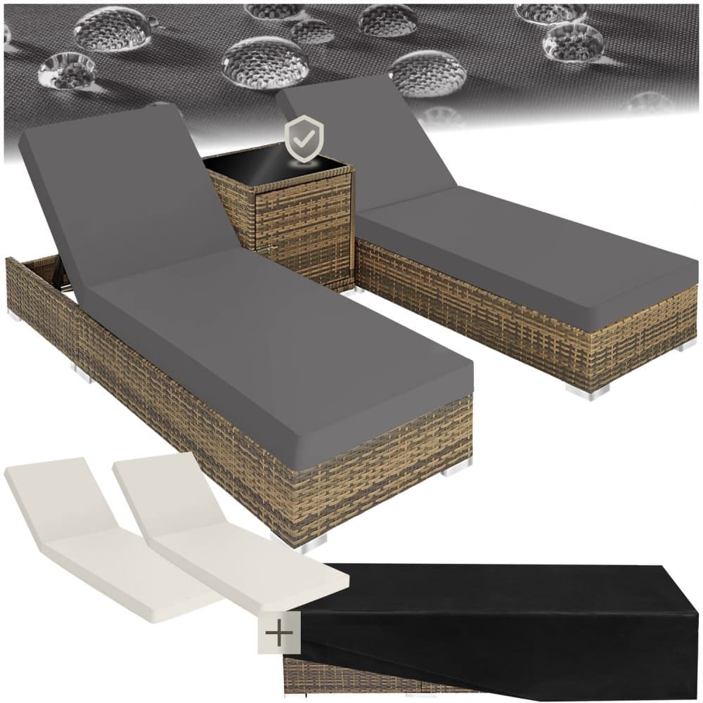 2 solsängar inkl bord konstrotting aluminium - natur