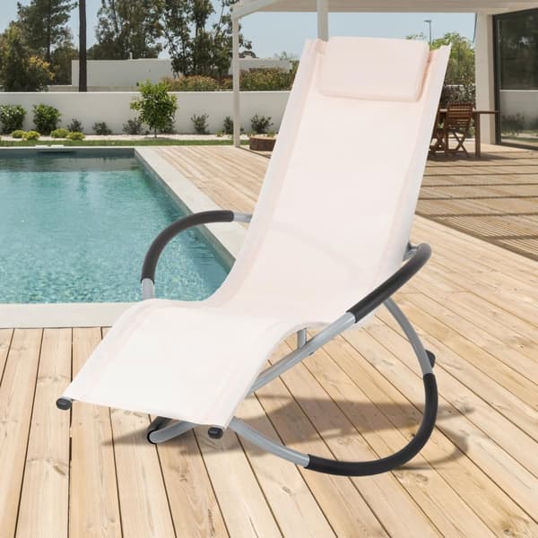 ECD-Germany Aluminium swing soffa med nackstöd grädde, vikbar, justerbar, andas, UV och väderbeständigt, för trädgården och terrassen, sunlounger