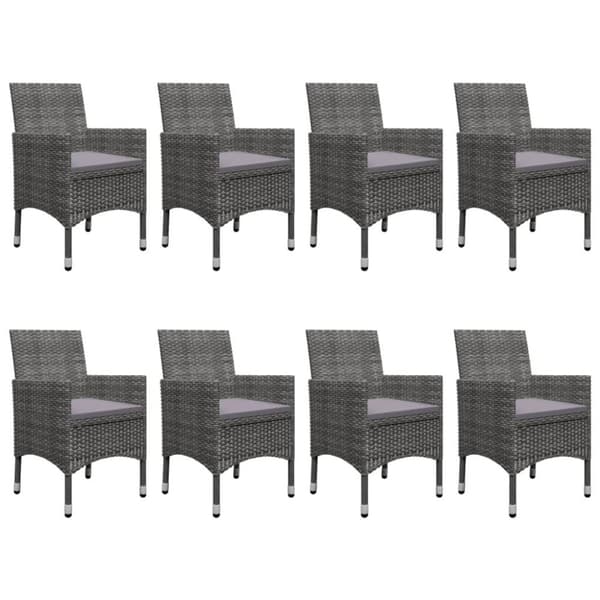 vidaXL Matgrupp för trädgården 9 delar konstrotting och glas grå