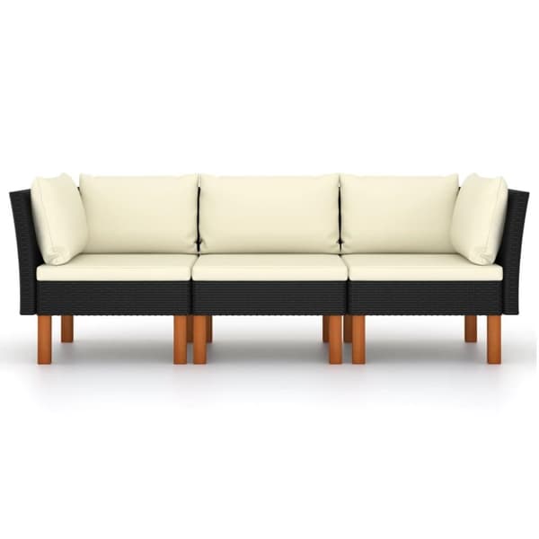 vidaXL 3-personers havesofa med hynder polyrattan sort