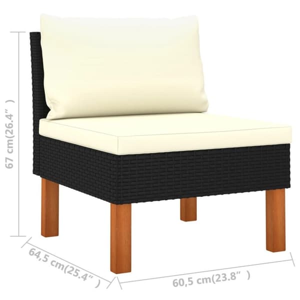 vidaXL 3-personers havesofa med hynder polyrattan sort