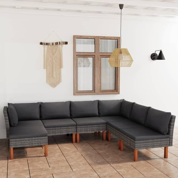 vidaXL loungesæt til haven 7 dele med hynder polyrattan grå