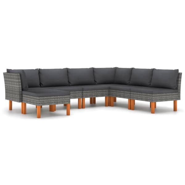 vidaXL loungesæt til haven 7 dele med hynder polyrattan grå
