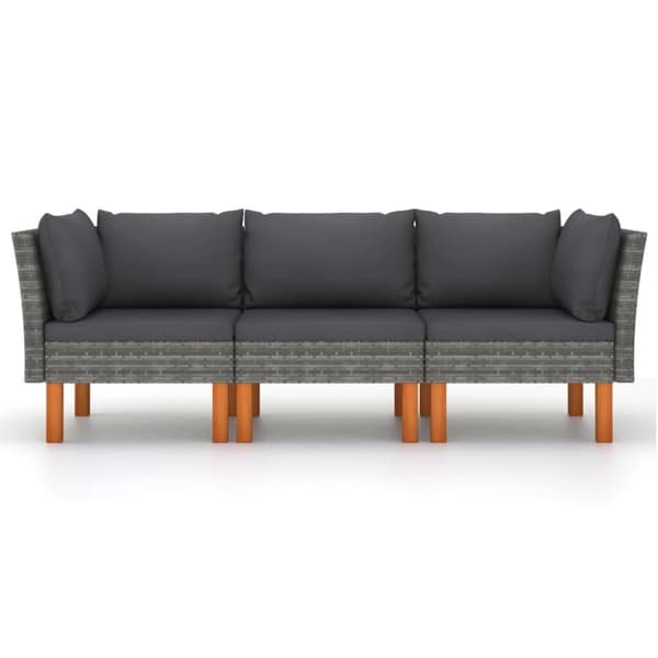 vidaXL 3-personers havesofa med hynder polyrattan grå