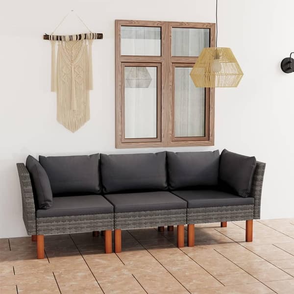 vidaXL 3-personers havesofa med hynder polyrattan grå