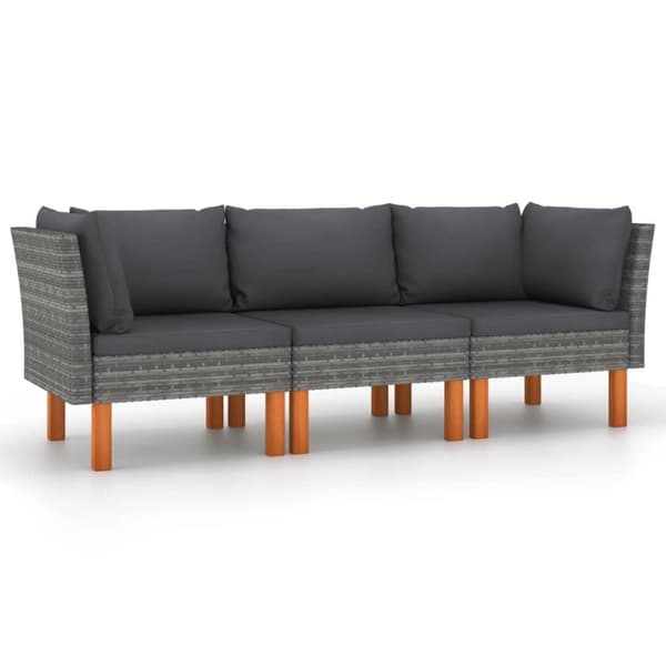 vidaXL 3-personers havesofa med hynder polyrattan grå
