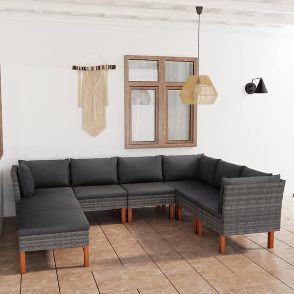 vidaXL loungesæt til haven 8 dele med hynder polyrattan grå