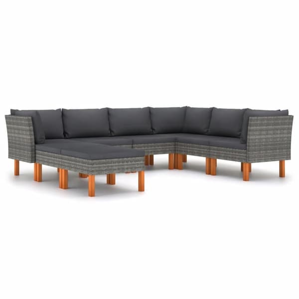 vidaXL loungesæt til haven 8 dele med hynder polyrattan grå