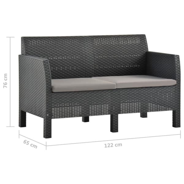 vidaXL 2-personers havesofa med hynder PP-rattan antracitgrå