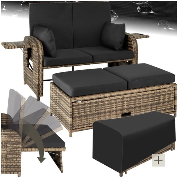 Polyrattan havesofa Kreta med overtræk - natur