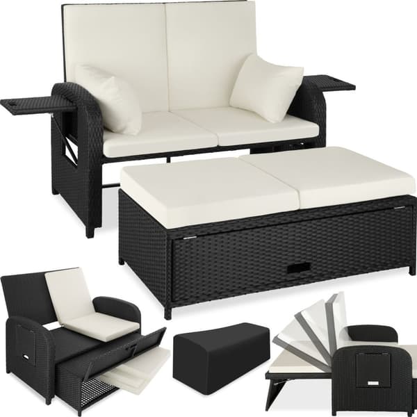 Polyrattan havesofa Kreta med overtræk - sort