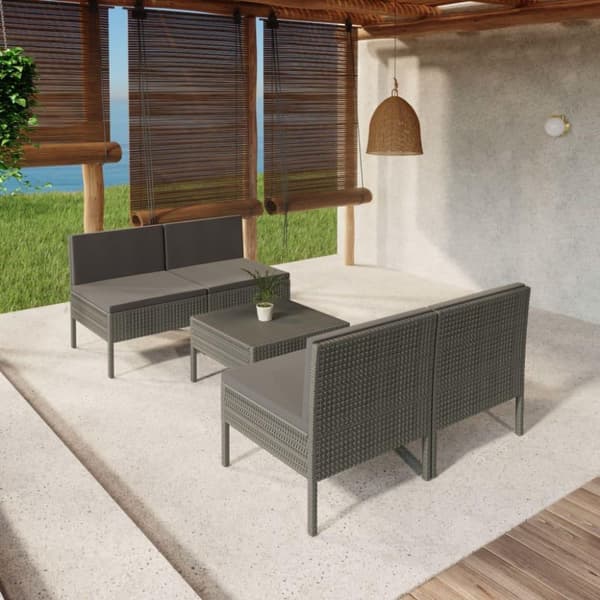 vidaXL loungesæt til haven 5 dele med hynder polyrattan grå