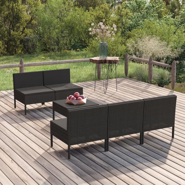 vidaXL Loungegrupp för trädgården med dynor 6 delar konstrotting svart