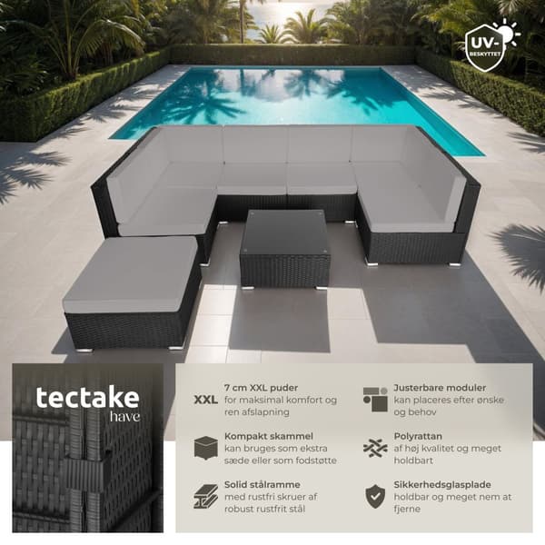 Polyrattan loungesæt Venedig - sort/grå