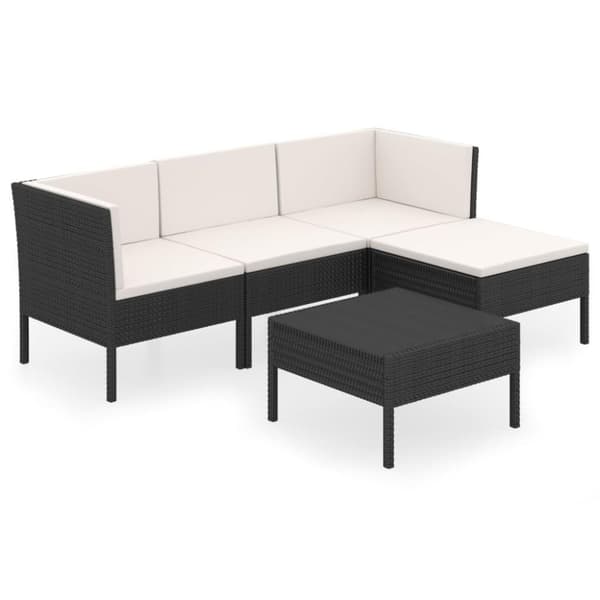 vidaXL loungesæt til haven 5 dele med hynder polyrattan sort