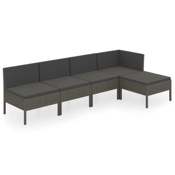 vidaXL Loungegrupp med dynor 5 delar konstrotting grå