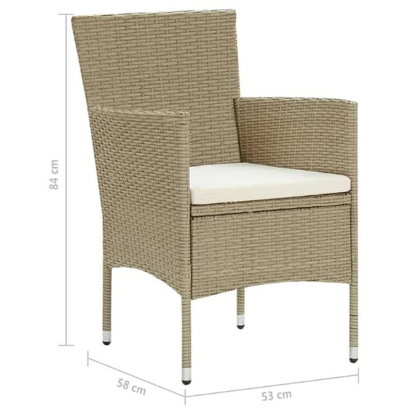 vidaXL 7-osainen Ulkoruokailuryhmä tyynyillä polyrottinki beige