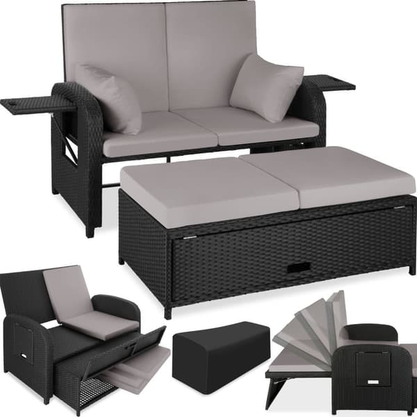 Polyrattan havesofa Kreta med overtræk - sort/grå