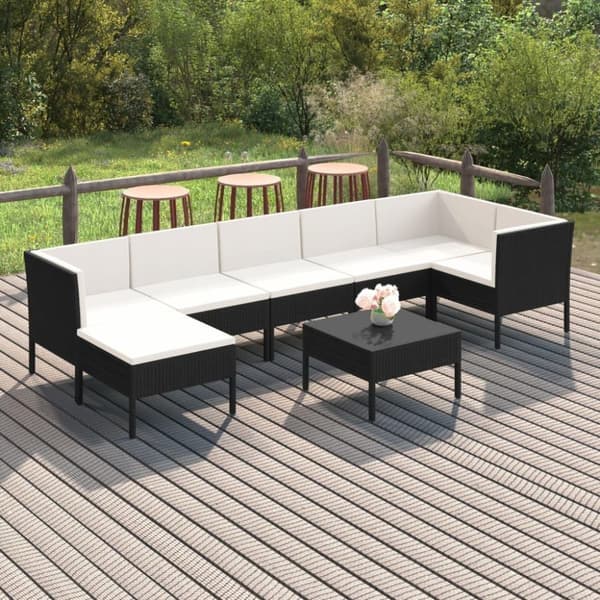 vidaXL loungesæt til haven 8 dele med hynder polyrattan sort