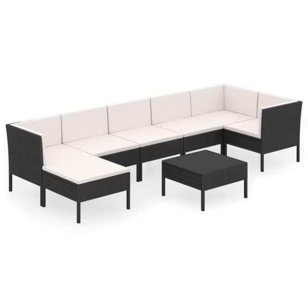 vidaXL loungesæt til haven 8 dele med hynder polyrattan sort