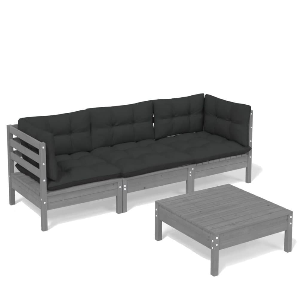 vidaXL Loungegrupp med antracit dynor 4 delar furu