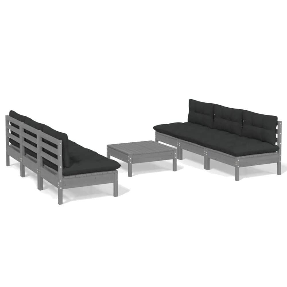 vidaXL Loungegrupp med antracit dynor 7 delar massiv furu