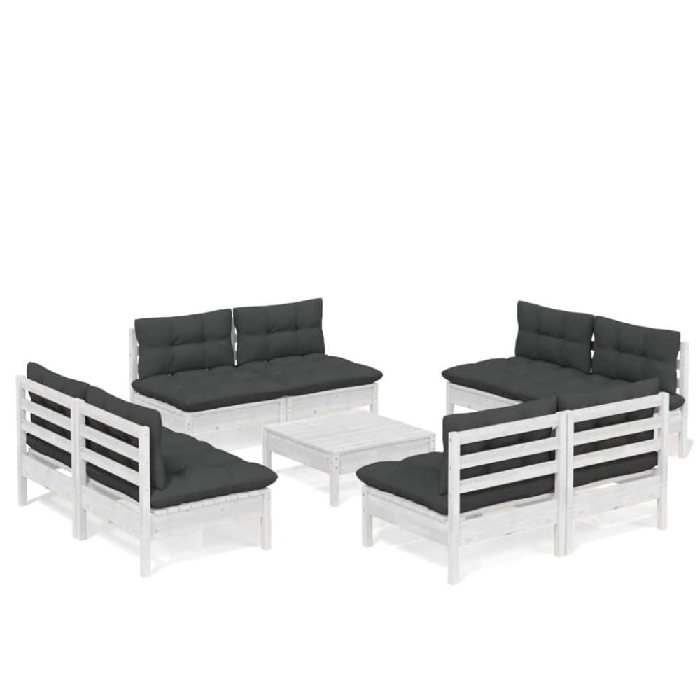 vidaXL Loungegrupp med antracit dynor 9 delar massiv furu