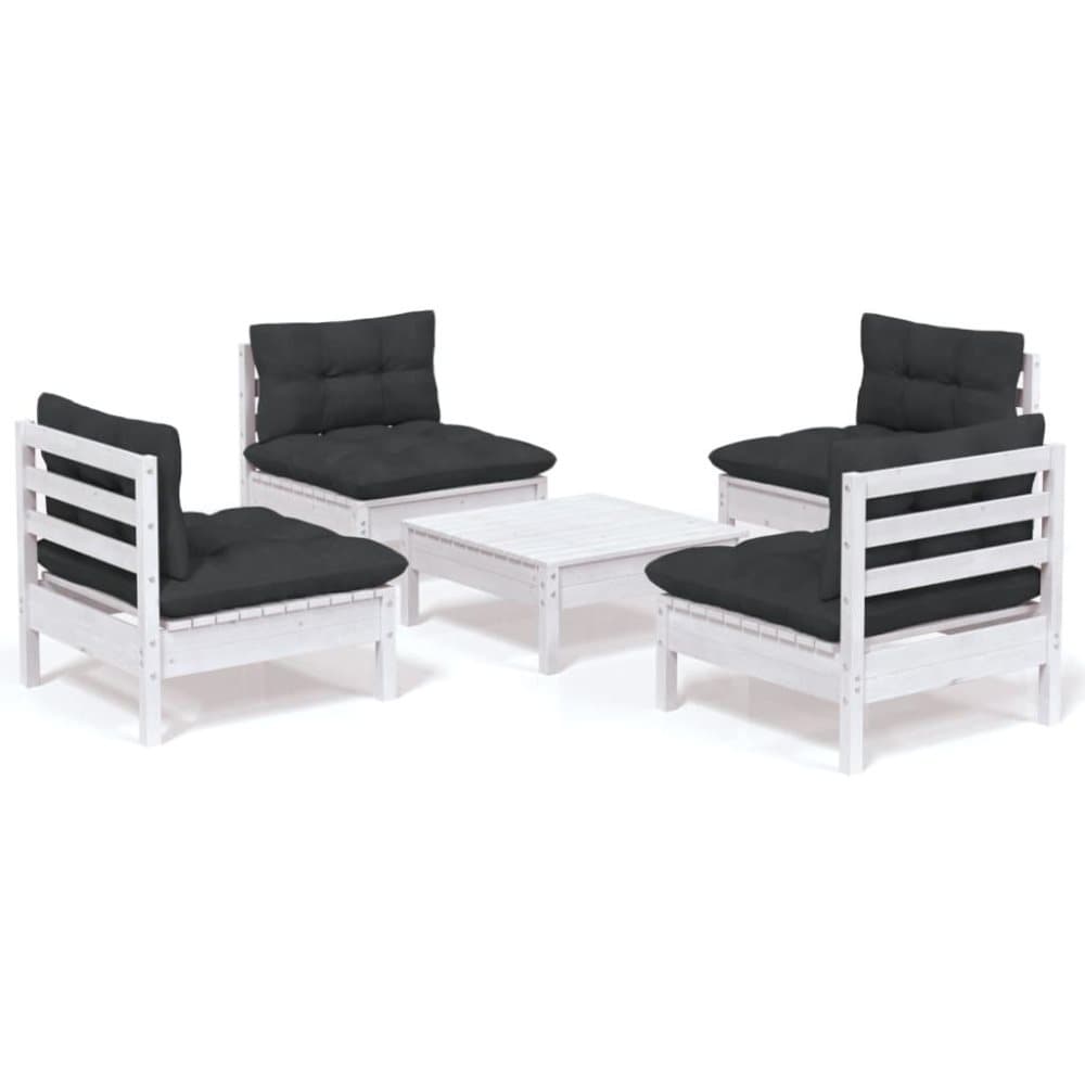 vidaXL Loungegrupp med antracit dynor 5 delar massiv furu