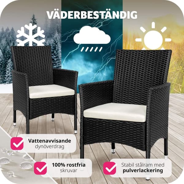2 trädgårdsstolar i rotting Royan - svart/beige