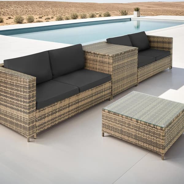 Loungesæt polyrattan Siena - natur/mørkegrå
